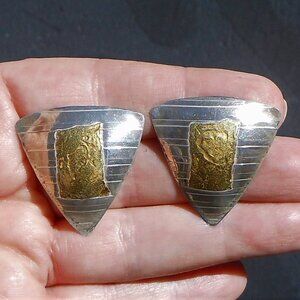 Sterling Silver Triangular Stud Earrings With Gold Accents Contemporary Artisan